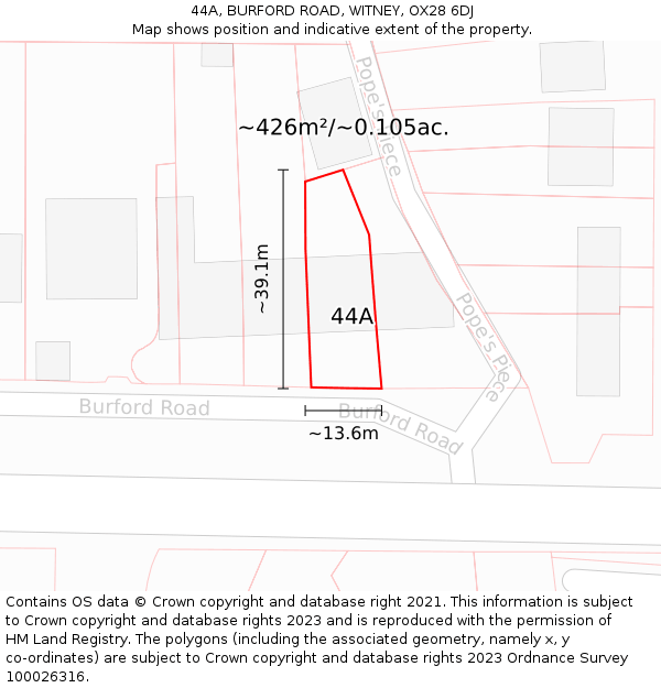 44A, BURFORD ROAD, WITNEY, OX28 6DJ: Plot and title map