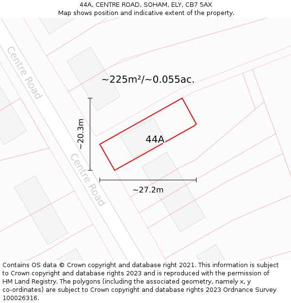 44A, CENTRE ROAD, SOHAM, ELY, CB7 5AX: Plot and title map