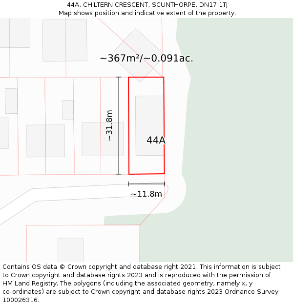 44A, CHILTERN CRESCENT, SCUNTHORPE, DN17 1TJ: Plot and title map