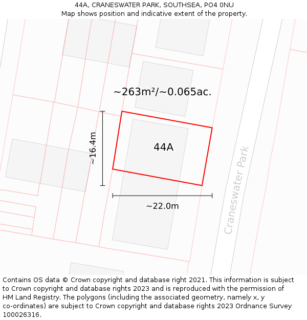 44A, CRANESWATER PARK, SOUTHSEA, PO4 0NU: Plot and title map