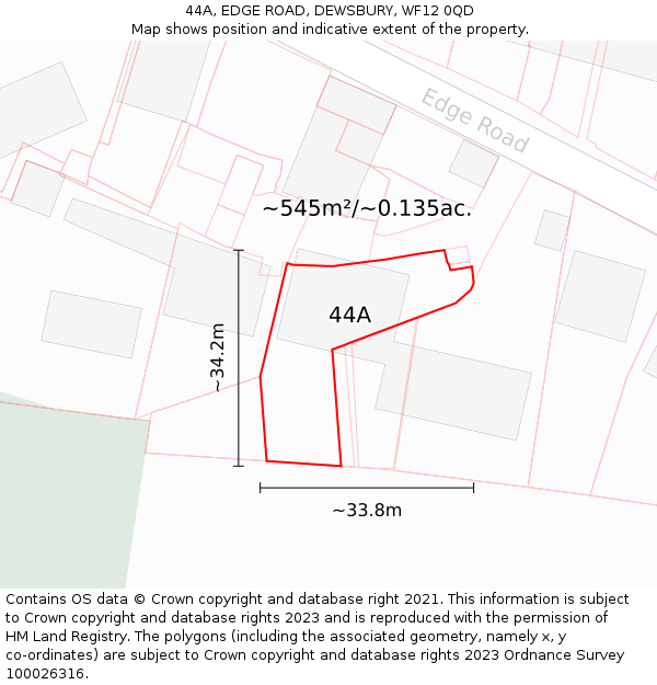 44A, EDGE ROAD, DEWSBURY, WF12 0QD: Plot and title map