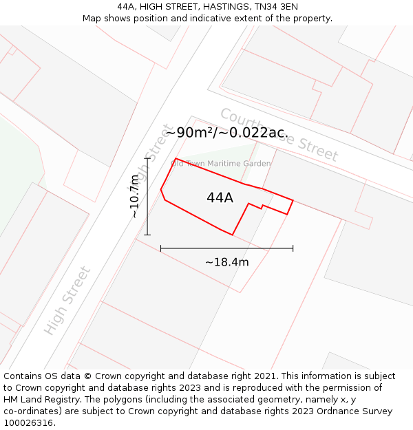 44A, HIGH STREET, HASTINGS, TN34 3EN: Plot and title map