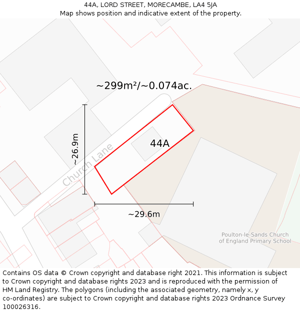 44A, LORD STREET, MORECAMBE, LA4 5JA: Plot and title map