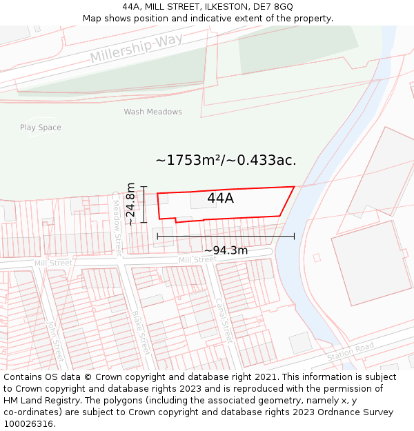 44A, MILL STREET, ILKESTON, DE7 8GQ: Plot and title map