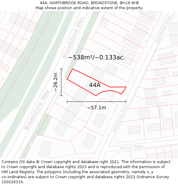 44A, NORTHBROOK ROAD, BROADSTONE, BH18 8HE: Plot and title map