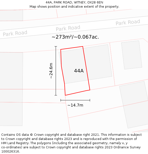 44A, PARK ROAD, WITNEY, OX28 6EN: Plot and title map