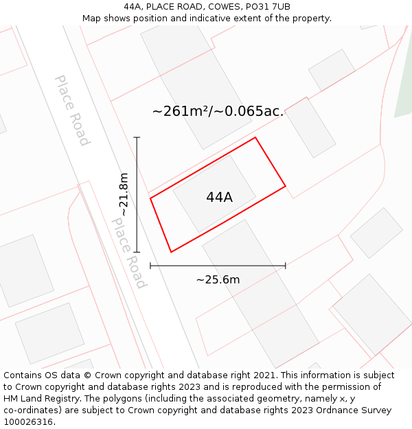 44A, PLACE ROAD, COWES, PO31 7UB: Plot and title map