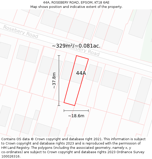 44A, ROSEBERY ROAD, EPSOM, KT18 6AE: Plot and title map