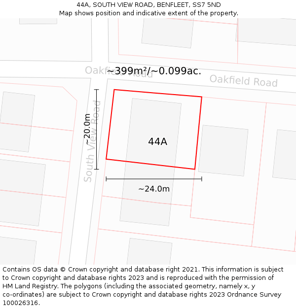 44A, SOUTH VIEW ROAD, BENFLEET, SS7 5ND: Plot and title map