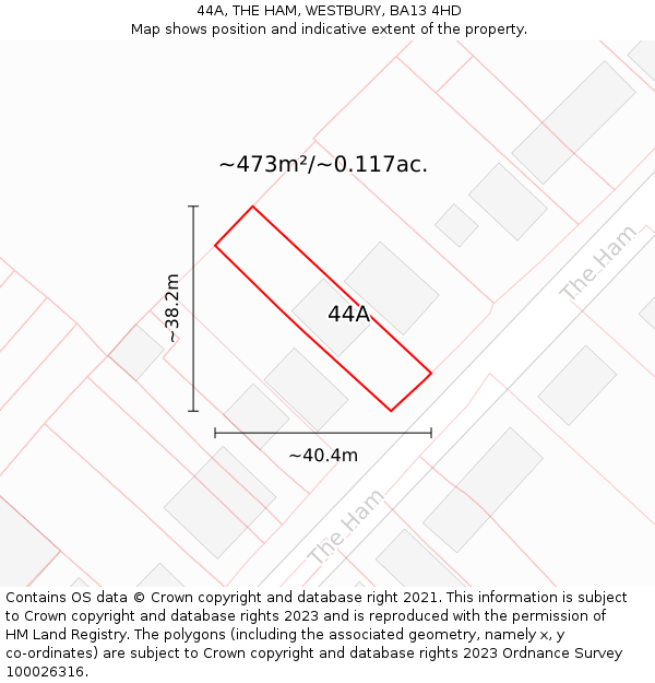 44A, THE HAM, WESTBURY, BA13 4HD: Plot and title map