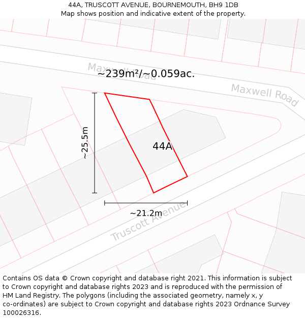 44A, TRUSCOTT AVENUE, BOURNEMOUTH, BH9 1DB: Plot and title map