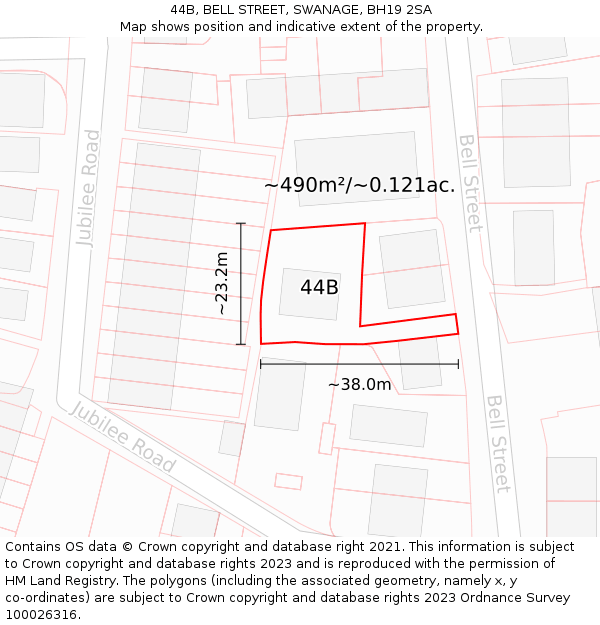 44B, BELL STREET, SWANAGE, BH19 2SA: Plot and title map