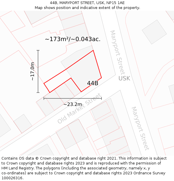 44B, MARYPORT STREET, USK, NP15 1AE: Plot and title map
