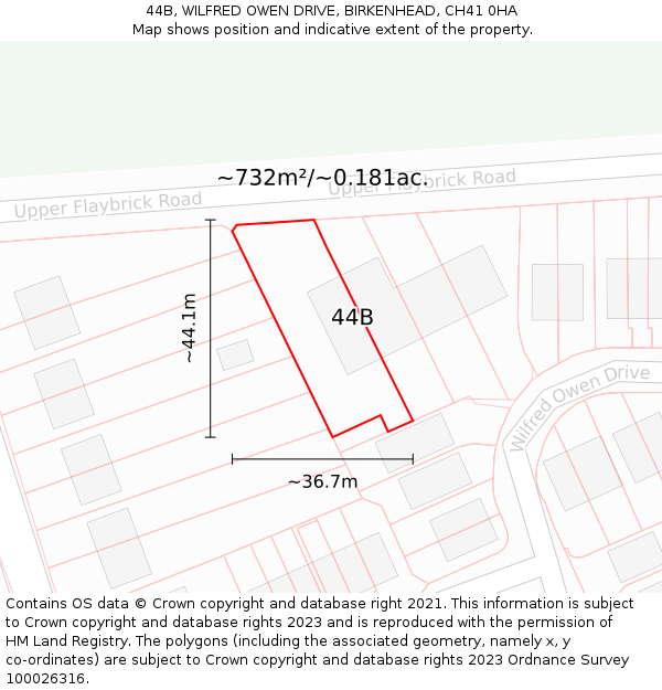 44B, WILFRED OWEN DRIVE, BIRKENHEAD, CH41 0HA: Plot and title map