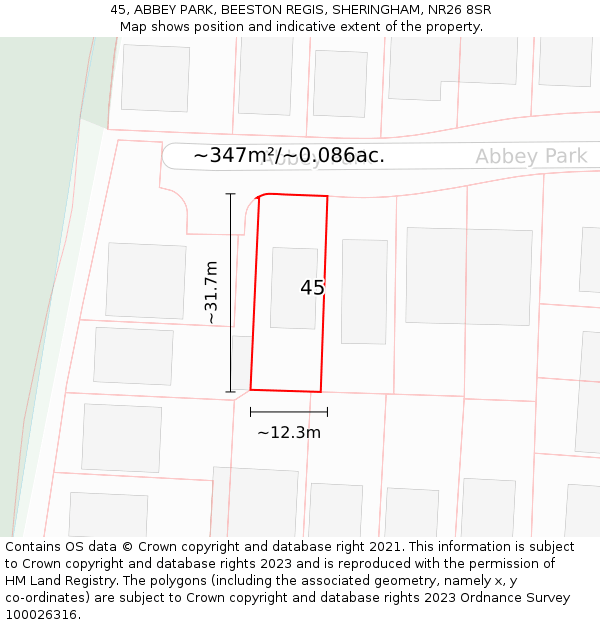 45, ABBEY PARK, BEESTON REGIS, SHERINGHAM, NR26 8SR: Plot and title map