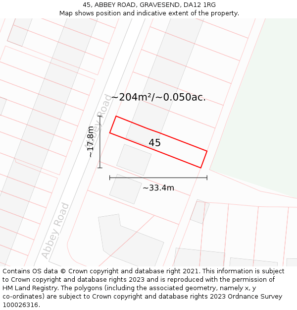 45, ABBEY ROAD, GRAVESEND, DA12 1RG: Plot and title map