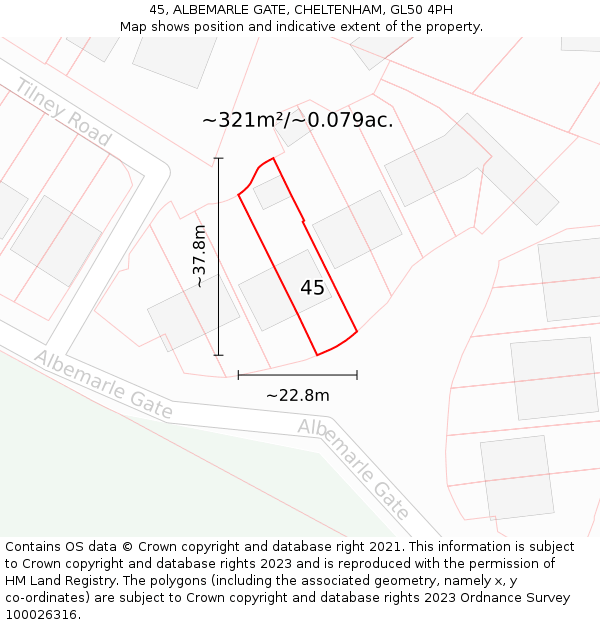 45, ALBEMARLE GATE, CHELTENHAM, GL50 4PH: Plot and title map