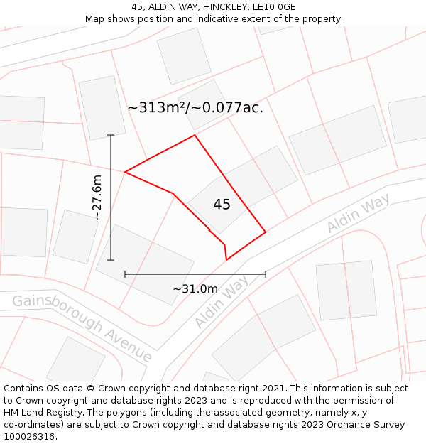 45, ALDIN WAY, HINCKLEY, LE10 0GE: Plot and title map