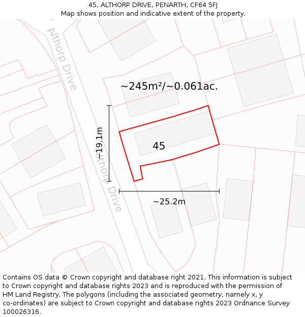 45, ALTHORP DRIVE, PENARTH, CF64 5FJ: Plot and title map