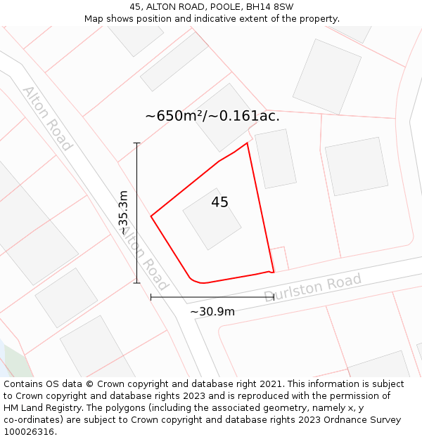 45, ALTON ROAD, POOLE, BH14 8SW: Plot and title map