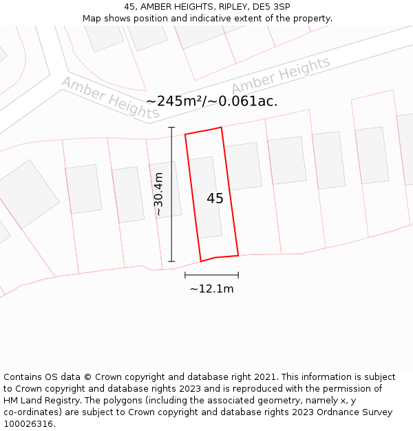 45, AMBER HEIGHTS, RIPLEY, DE5 3SP: Plot and title map