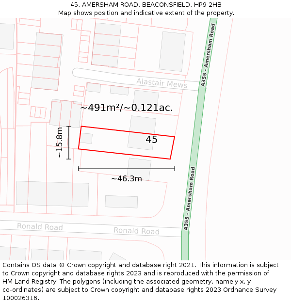 45, AMERSHAM ROAD, BEACONSFIELD, HP9 2HB: Plot and title map