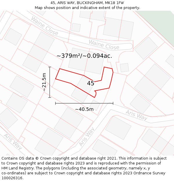 45, ARIS WAY, BUCKINGHAM, MK18 1FW: Plot and title map