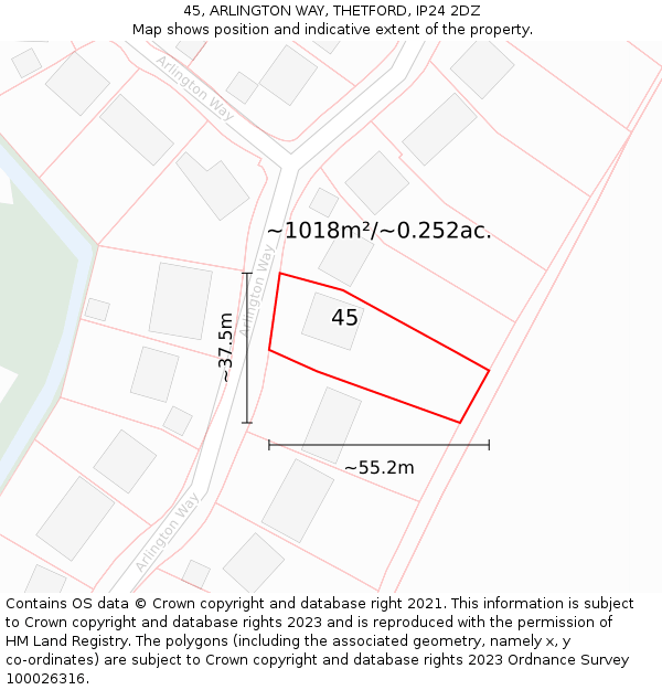 45, ARLINGTON WAY, THETFORD, IP24 2DZ: Plot and title map