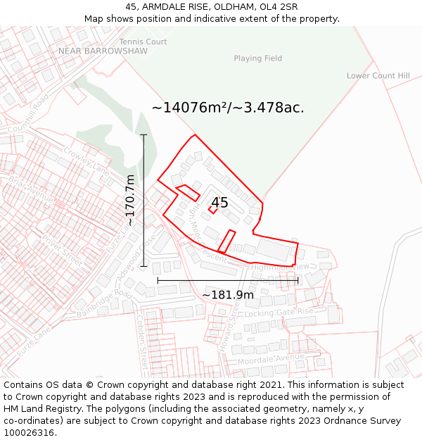 45, ARMDALE RISE, OLDHAM, OL4 2SR: Plot and title map