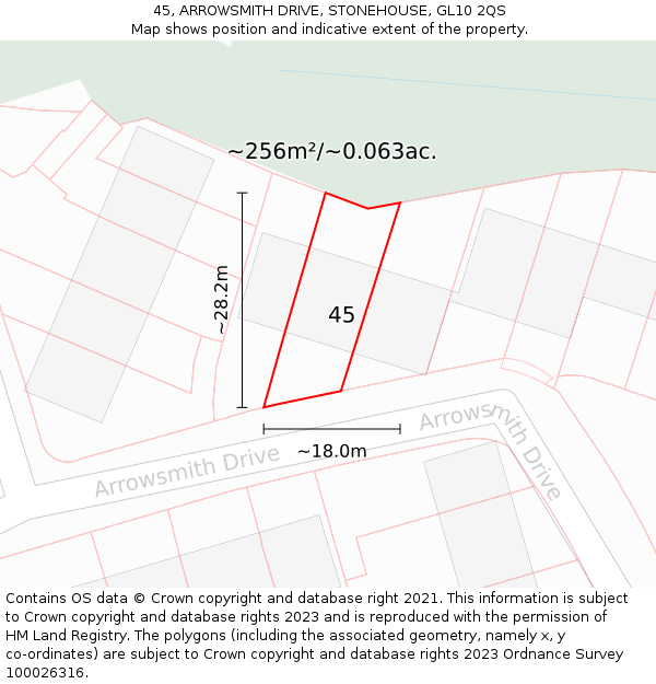 45, ARROWSMITH DRIVE, STONEHOUSE, GL10 2QS: Plot and title map