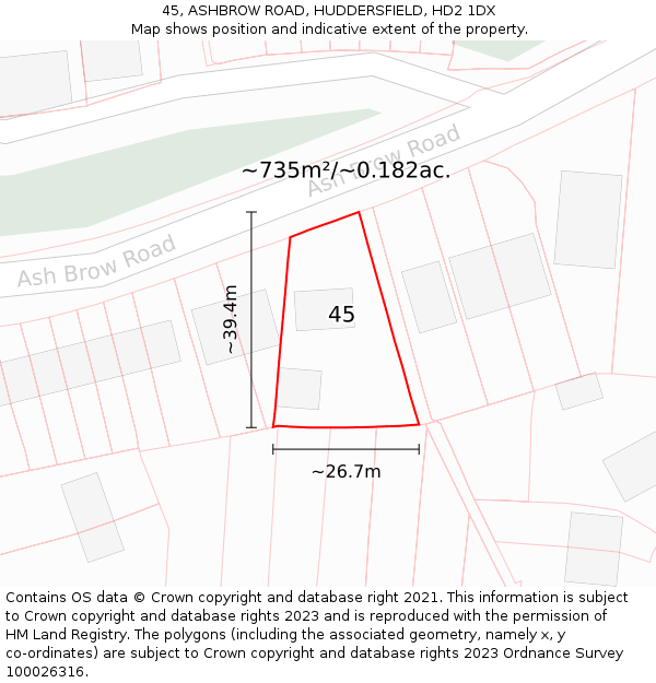 45, ASHBROW ROAD, HUDDERSFIELD, HD2 1DX: Plot and title map