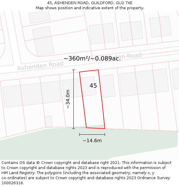 45, ASHENDEN ROAD, GUILDFORD, GU2 7XE: Plot and title map