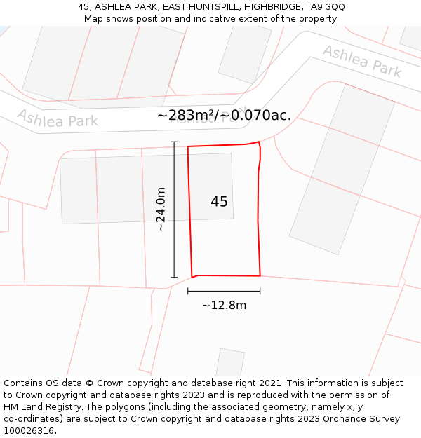 45, ASHLEA PARK, EAST HUNTSPILL, HIGHBRIDGE, TA9 3QQ: Plot and title map