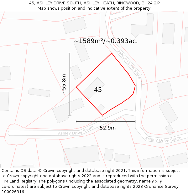 45, ASHLEY DRIVE SOUTH, ASHLEY HEATH, RINGWOOD, BH24 2JP: Plot and title map