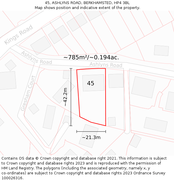 45, ASHLYNS ROAD, BERKHAMSTED, HP4 3BL: Plot and title map