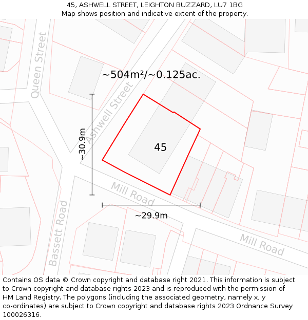 45, ASHWELL STREET, LEIGHTON BUZZARD, LU7 1BG: Plot and title map