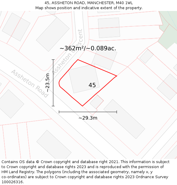 45, ASSHETON ROAD, MANCHESTER, M40 1WL: Plot and title map