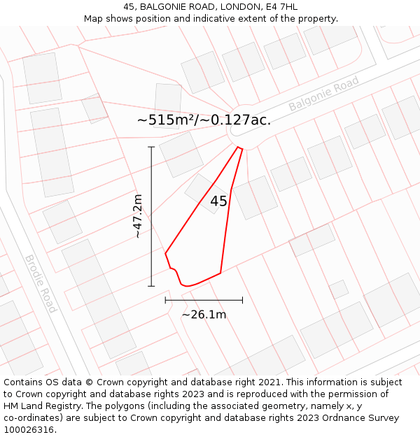 45, BALGONIE ROAD, LONDON, E4 7HL: Plot and title map