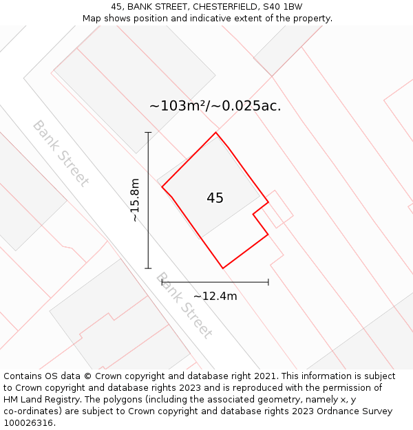 45, BANK STREET, CHESTERFIELD, S40 1BW: Plot and title map