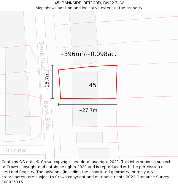 45, BANKSIDE, RETFORD, DN22 7UW: Plot and title map