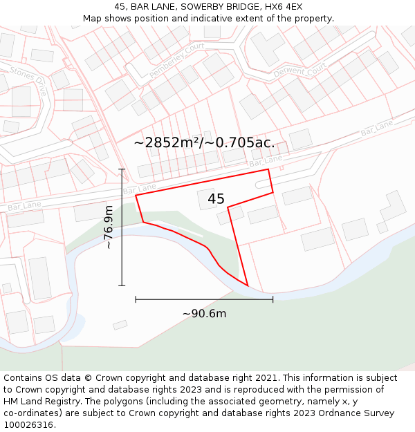 45, BAR LANE, SOWERBY BRIDGE, HX6 4EX: Plot and title map