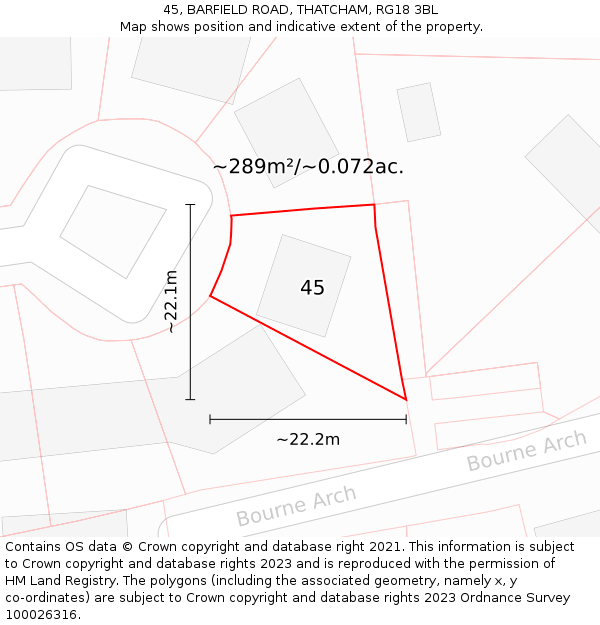 45, BARFIELD ROAD, THATCHAM, RG18 3BL: Plot and title map