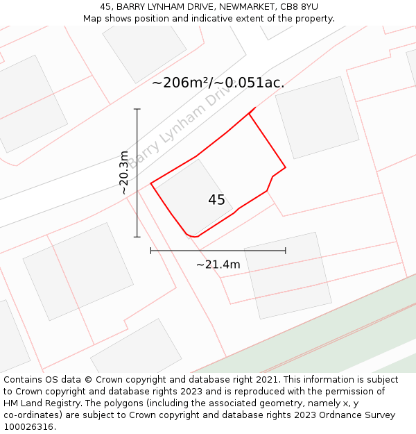 45, BARRY LYNHAM DRIVE, NEWMARKET, CB8 8YU: Plot and title map