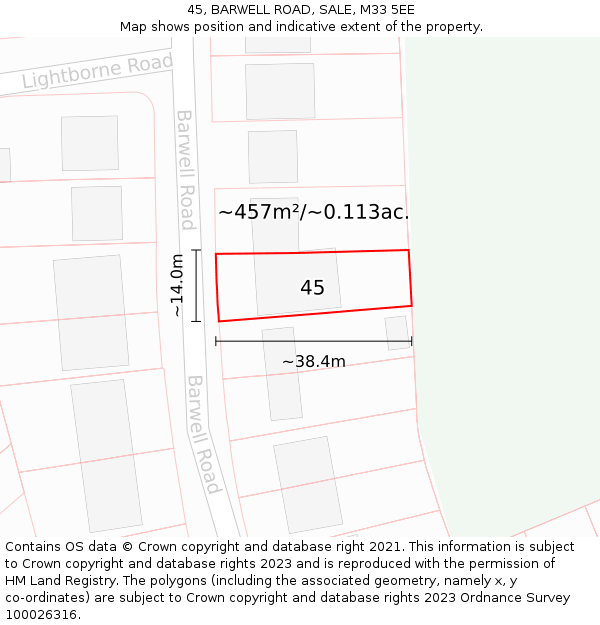 45, BARWELL ROAD, SALE, M33 5EE: Plot and title map