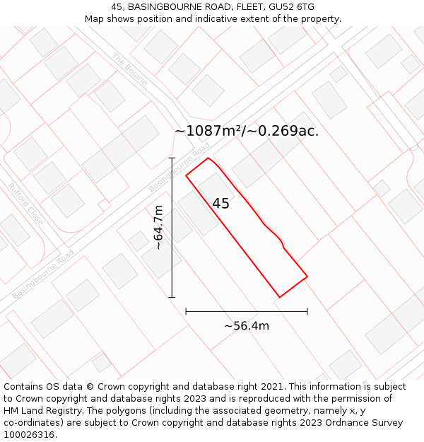 45, BASINGBOURNE ROAD, FLEET, GU52 6TG: Plot and title map