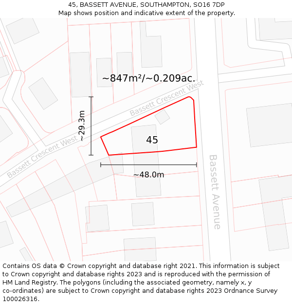 45, BASSETT AVENUE, SOUTHAMPTON, SO16 7DP: Plot and title map