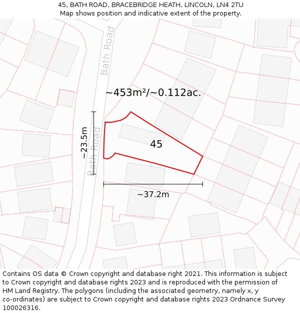 45, BATH ROAD, BRACEBRIDGE HEATH, LINCOLN, LN4 2TU: Plot and title map