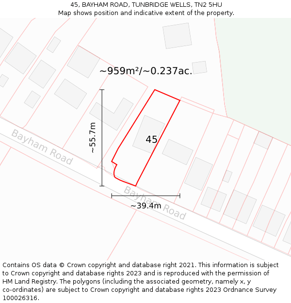 45, BAYHAM ROAD, TUNBRIDGE WELLS, TN2 5HU: Plot and title map