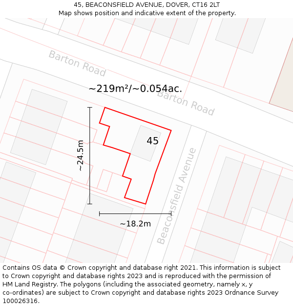 45, BEACONSFIELD AVENUE, DOVER, CT16 2LT: Plot and title map