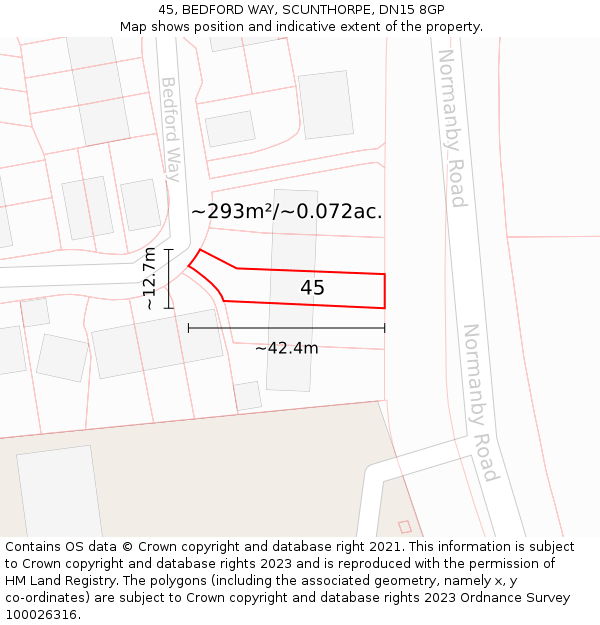 45, BEDFORD WAY, SCUNTHORPE, DN15 8GP: Plot and title map